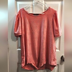 Carolyn Taylor Pink Puff Sleeve Cut Out Blouse